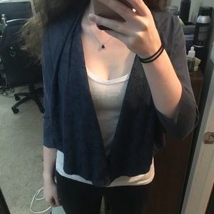 Forever 21 Cropped Blue Lace Shawl Collar Jacket